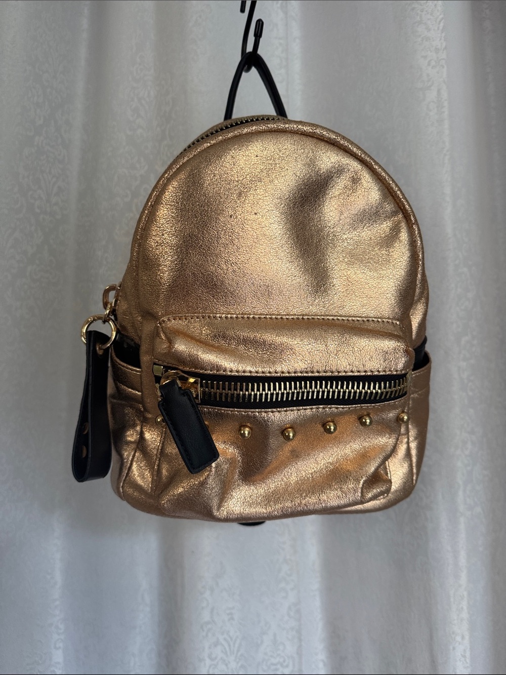 Metallic Gold Mini Backpack Crossbody Bag
